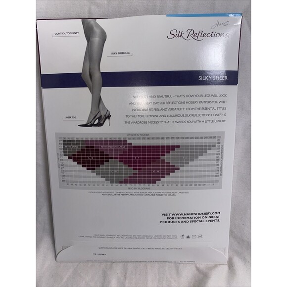 Hanes Silk 717 Reflections Pantyhose Control Top silky Sheer Toe Jet Black C-D - Picture 7 of 8